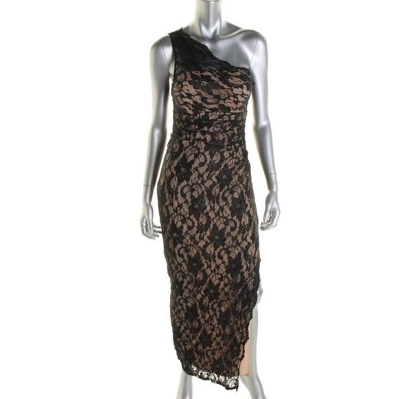 Betsy & Adam Women's High Slit Lace Up Dress Black Size 4
